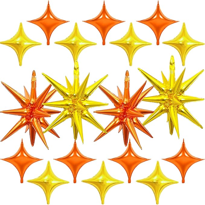 Gold Orange Star Balloons - 22 inch Star Foil Mylar Balloons - 10 inch Four-Pointed and Pentagram Balloon for Fall Harvest Thanksgiving Themed Party Supplies Decorations