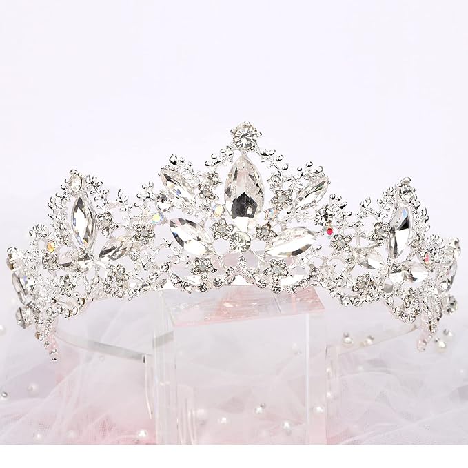 Silver Tiara and Crowns for Women Rhinestone Queen Tiara for Girls Princess Crown with Comb Birthday Headbands Hair Accessories for Wedding Prom Bridal Party Halloween Costume Gift