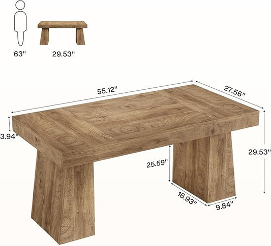 Tribesigns 55-Inch Executive Desk, Thick Wood Office Computer Desk with Double Pedestal, Modern Minimalist Workstations Writing Table Conference Table Furniture for Home Office, Light Brown