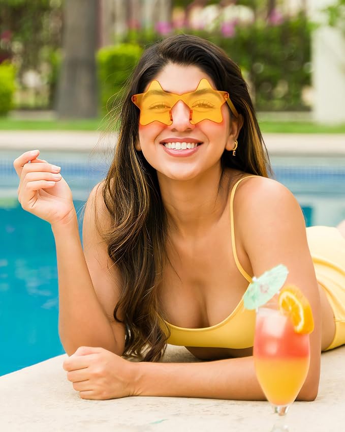 Wholesale 48 Pack Rimless Star/Heart Sunglasses Bulk Adults Unisex, Fun Colorful Star Heart Glasses Party Favors