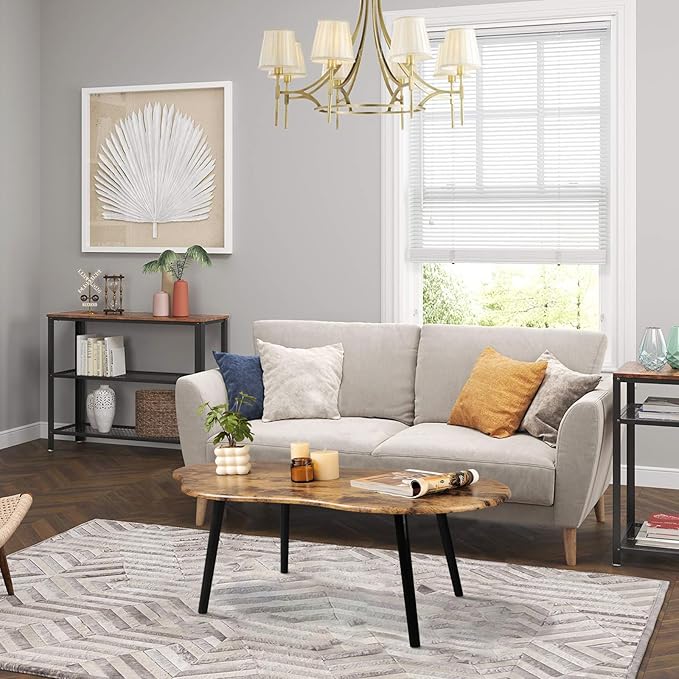 Small Coffee Table Cloud Shape Coffee Table Industrial Wooden Irregular Center Floor Low Table Mid Century Decorative Furniture for Living Room Small Spaces Office Glossy Brown
