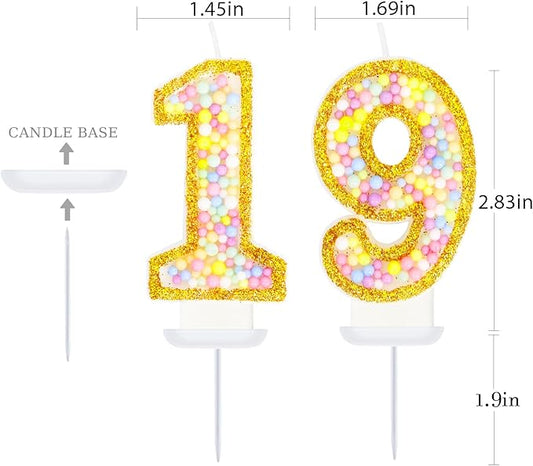 19th Birthday Candle for Cake, Colorful Macaron Numeral Candles for Boys/Girls, Birthday Party Cake Decorations, Golden Cake Topper for Birthday Party Supplies (Number 19)