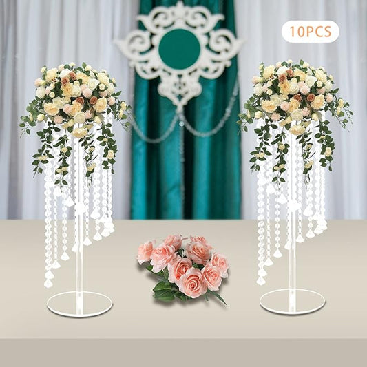 10 Pcs Crystal Flower Stand 23.6in Height Wedding Centerpieces for Table Clear Tall Floral Vases with Thickened Acrylic for Wedding, Birthday, Party, and Dessert Table Decoration