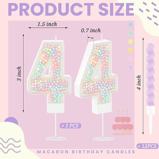 MTLEE Number 4 Birthday Candle with 12 Pcs Spiral Candles for Girls Macaron Pastel Rainbow Unicorn Pink Cake Topper for Sweet Theme Party Decoration