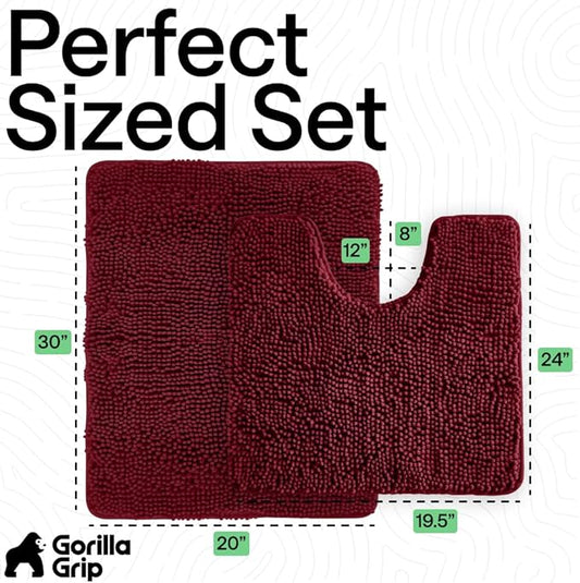 GORILLA GRIP Bathroom Rug Sets, Soft Chenille 2 Piece Area Rugs Set, Toilet Base Mat and 30x20 Carpet, Absorbent Microfiber Washable Mats Dry Quickly, Home Décor and Bath Room Accessories, Burgundy
