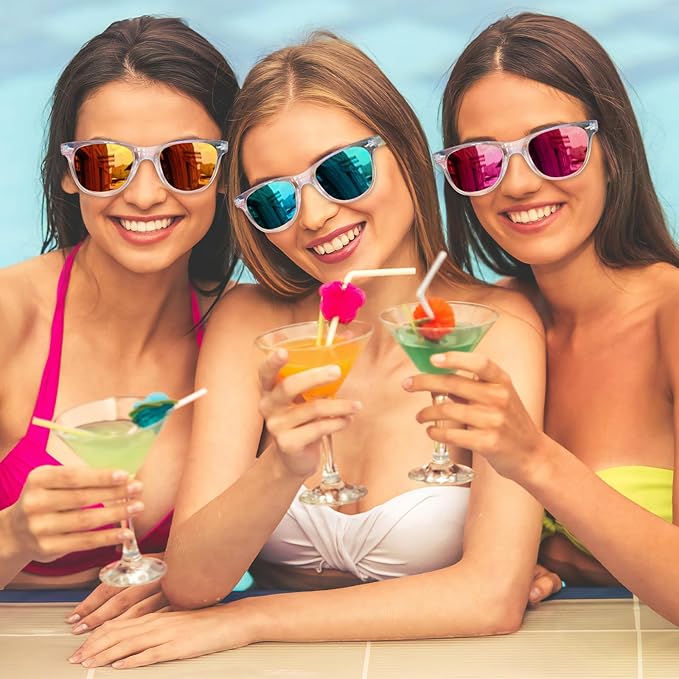 15 Pack Neon Party Favors Sunglasses Bulk, Retro Colorful Mirror Lens Sunglasses 80s 90s Party Glasses