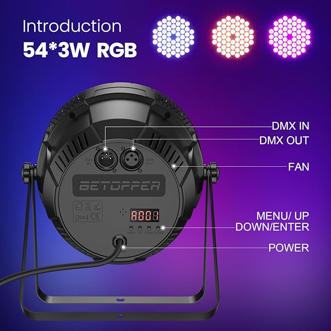 Betopper Stage Lights 54x3W dj Lighting fixtures LED RGB 3-in-1 Superior Brightness Par Can Lights Remote Control, Strobe Light & Wash DMX Light for Party, Concert, Church, Wedding, Bar Events,8 Pack