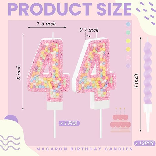 MTLEE Number 4 Birthday Candle with 12 Pcs Spiral Candles for Girls Macaron Pastel Rainbow Unicorn Pink Cake Topper for Sweet Theme Party Decoration