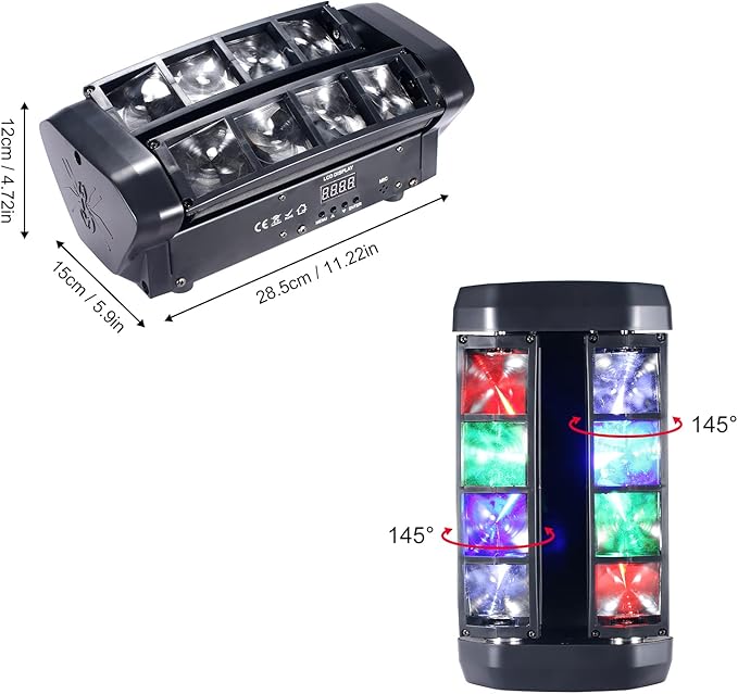 Mini Spider Moving Head Light 8x5W Beam LED Stage Lights RGBW Sound Activated DMX-512 Control for DJ Party Bar Disco Show Wedding Event Stage Lighting