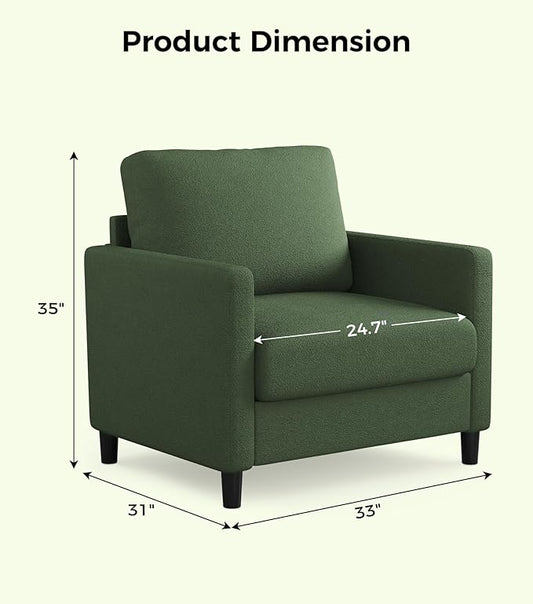 Sofa Reading Chair,33" Accent Chair for Bedroom, Tool-Free Setup Living Room Accent Chairs, Comfy Arm Chairs Living Room, All-Wood Reading Nook, Green