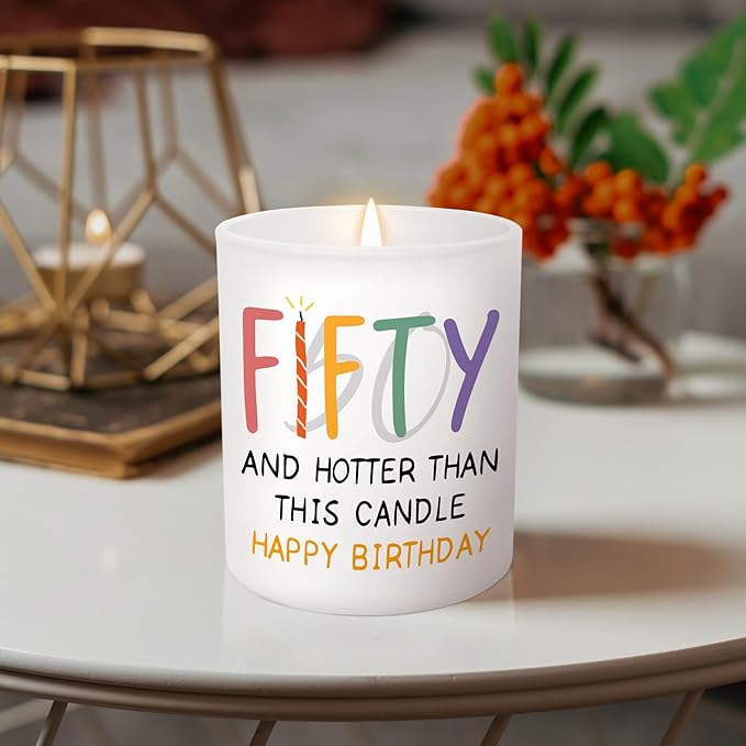 Christmas 50th Birthday Gifts for Her Him - Long Lasting Vanilla Lavender Candle 10 oz - Funny 1975 Birthday Gifts for Women Men Husband Wife Mom Dad Friend, Fifty Candles for Women