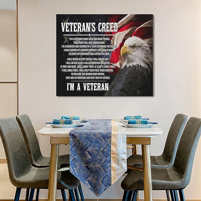 Veteran Wall Art Patriotic Pictures Wall Decor Military Canvas Prints Veterans Day Decorations Painting Framed Bald Eagle Artwork Office Home Man Cave Decor For Bathroom Bedroom Living Room 24"x20"