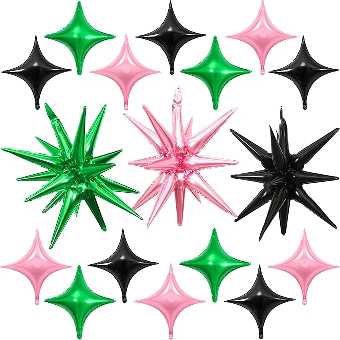 Black Pink Green Star Balloons - 22 inch Star Foil Mylar Balloons - 10 inch Four-Pointed and Pentagram Balloon for Musical Theatre Witch Themed Birthday Decorations