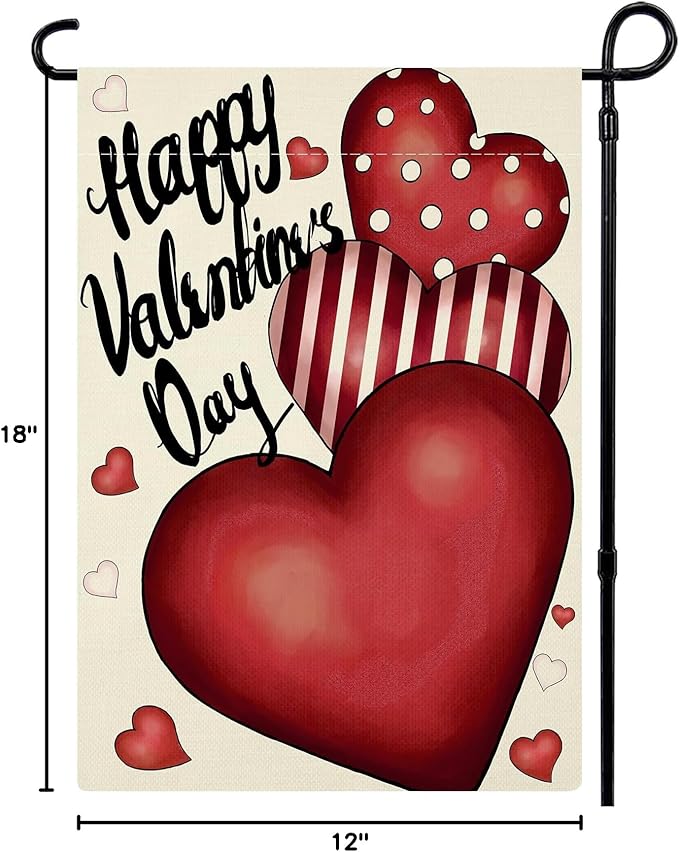Valentines Day Garden Flag 12x18 Inch Double Sided Love Heart Small Seasonal Valentine’s Day Flag Yard Outdoor Flag Decoration