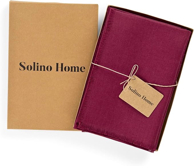 Solino Home Beet Linen Napkins Set of 4-100% Pure Linen Fringe Dinner Napkins 20 x 20 Inch for Fall, Autumn, Christmas, Holiday, Winter, New Year