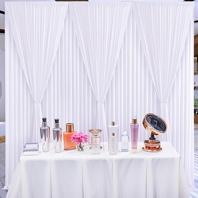 6 Panels White Backdrop Curtain for Parties Wedding Wrinkle Free White Photo Curtains Backdrop Drapes Fabric Decoration for Baby Shower 30ft(W) x 10ft(H)
