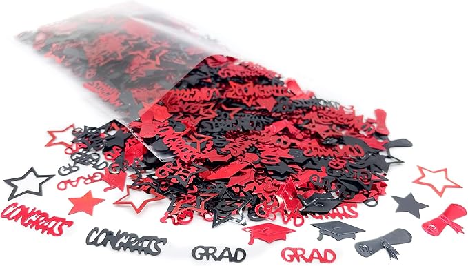 KatchOn, Red and Black Graduation Confetti 2025 - Pack of 1300 | Grad Confetti Class Of 2025 | Grad Decorations Class of 2025 | Red and Black Graduation Decorations 2025