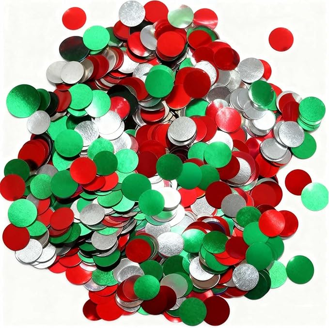 Red White Green Round Metallic Foil Confetti 8000 Pcs Multicolor Christmas Shiny Round Table Confetti for Wedding ,Graduation ,Party Decorations,60g of pack