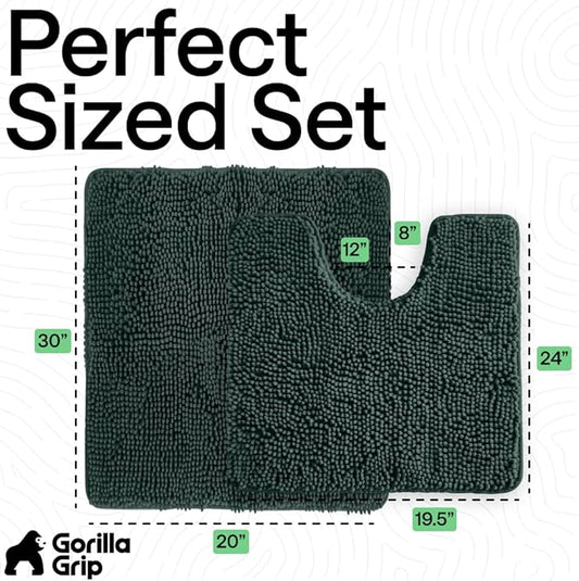 GORILLA GRIP Bathroom Rug Sets, Soft Chenille 2 Piece Area Rugs Set, Toilet Base Mat and 30x20 Carpet, Absorbent Microfiber Washable Mats Dry Quickly, Home Décor and Bath Room Accessories, Hunter