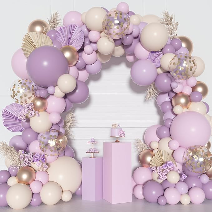 Ouddy Party Dusty Purple Balloon Arch Garland Kit, Different Sizes 18 12 10 5Inch Purple Pink Lavender Sand Rose Gold Metal Confetti Balloon for Bridal Baby Shower Wedding Birthday Party Decoration
