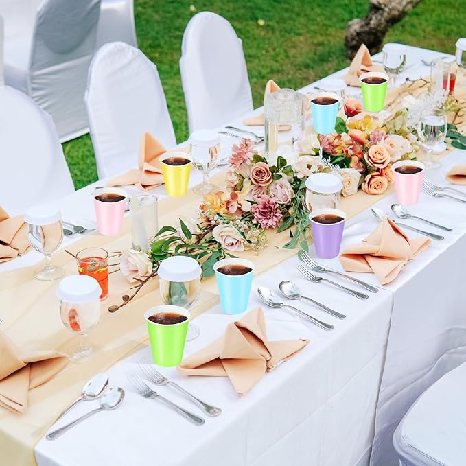 100 Pcs Pastel Plastic Cups 12 oz, Bulk Colorful Light Blue Pink Purple Green and Yellow Disposable Party Graduation Cups for Graduation Picnic Wedding Bridal Birthday Party Supplies Decorations