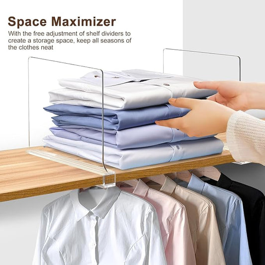6 Pack Shelf Dividers, Adjustable Shelf Dividers for Closet Organization with Non-Slip Design, Clear Acrylic Shelf Dividers for Clothes, Handbags, Purses, Towels, Bookshelf in Home Organization
