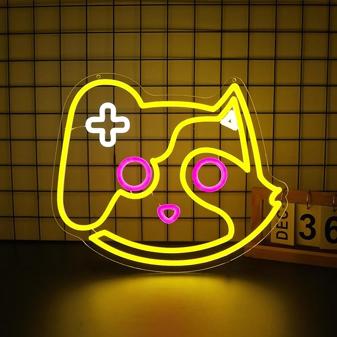Game Cat Neon Sign, Neon Signs for Wall Decor Neon Lemon Yellow LED Signs Gaming Room Neon Light Up Signs Home Decor for Bedroom Club Party Bar Shop USB Operated