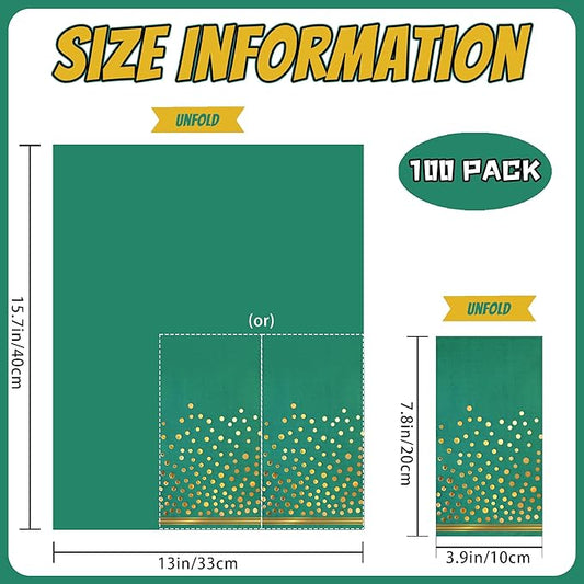 100 Pcs Green Paper Napkins Gold Dot Party Napkins Disposable Green Dinner Napkins for Birthday Bathroom Wedding Christmas Holidays Party Supplies