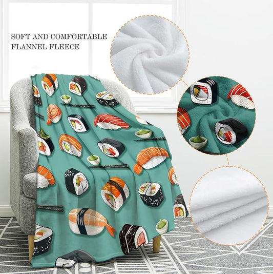 Jekeno Sushi Food Blanket Gifts for Women Kids Girls Boys Mom Wife Men Birthday Christmas Halloween Easter Presents Home Bedroom Living Room Bed Sofa Decor Plush Throw 50"x60"