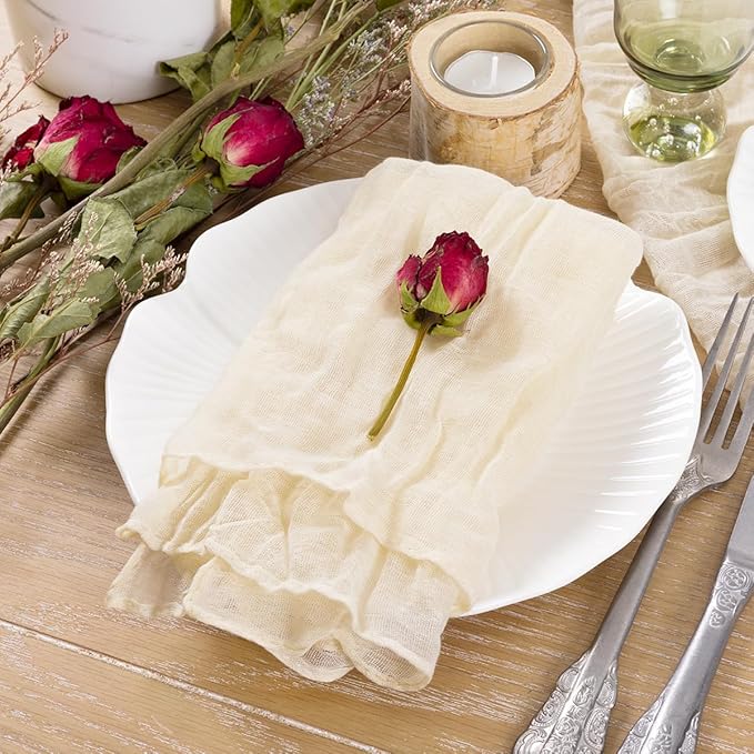 Socomi Beige Cheesecloth Napkins Fall Thanksgiving Cheese Cloths Gauze Set of 10 Boho Washable Dinner Table Napkins for Wedding Party Baby Shower Birthday Party Decor
