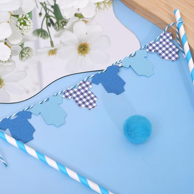Blue Baby Shower Cake Topper - Blue Bodysuit Gingham Cake Topper,Gender Reveal Decor,Baby Shower Cake Decorations,Gingham Onesie Party Decorations (blue-1)