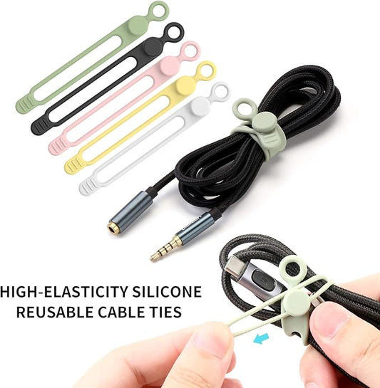 35pcs Silicone Cable Ties,Reusable Cable Management Organizer, Wire Ties,Travel Cord Ties,Cord Organizer for Bundling Cable Cords in Home,Office,Kitchen,School(5 Colors)