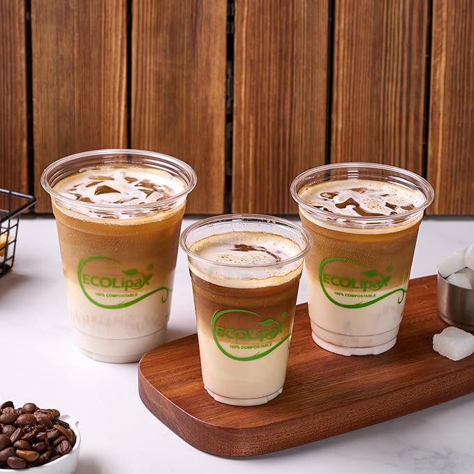 ECOLipak 1000 Count 12 OZ Clear Compostable Plastic Cups, Disposable Plant-Based Biodegradable Drinking Party Cups, PLA Plastic Cold Tumblers for Restaurant, Office, Canteen, Large Gathering