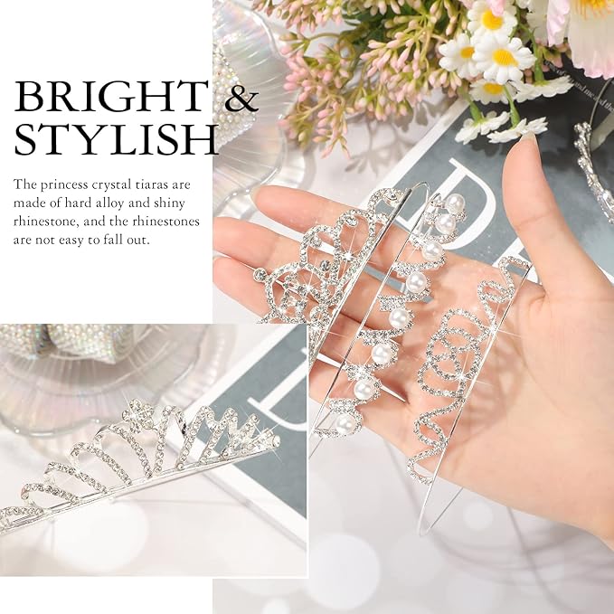 32 Pieces Girls Crystal Tiara Crown Rhinestone Tiara Headband Crystal Princess Tiaras Silver Heart Crown Headband for Wedding Prom Birthday Party Hair Jewelry