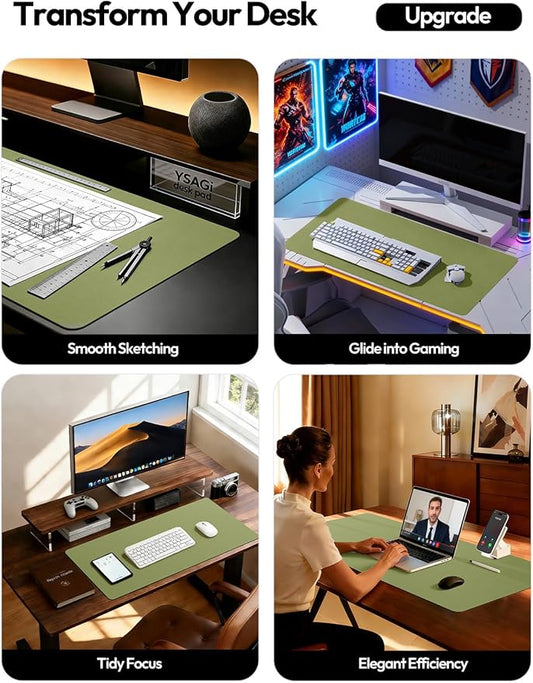 YSAGi Leather Desk Protector, Office Mat, Large Mouse Mat, Non-Slip PU Leather Blotter, Laptop Desk, Waterproof Writing Pad for Office and Home (Green, 47.2" x 23.6")