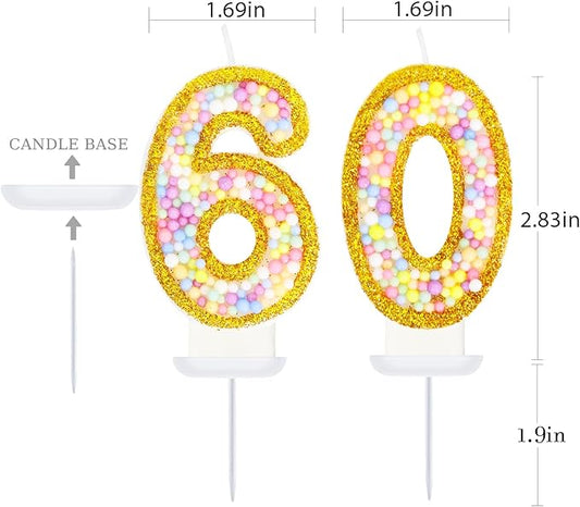 60th Birthday Candle for Women/Men, Golden Macaron Numeral Candles, Birthday Party Cake Decorations, Cake Topper for Birthday Party Supplies (Number 60)