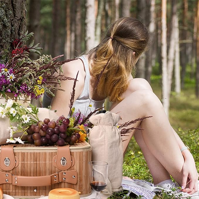 Picnic Basket Set for 2 with Waterproof Blanket Insulated Wine Pouch Hamper with Cutlery for Two Persons, Family,Couple,Camping,Outdoor,Wedding Gift, Birthday