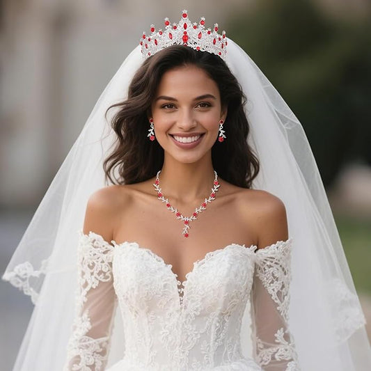 Kamirola Tiaras and Crowns for Women,Tiaras Earrings Necklace, Crystal Bridal Jewelry Set (TR48)