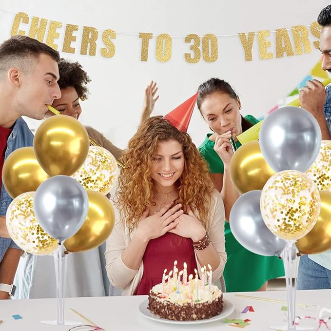 TONIFUL 4 Table Centerpiece Balloon Stand Kit Include Silver Gold Latex Confetti Balloons for 2025 Graduation,New Years 2025,Birthday,Retirement, Christmas, Anniversary Table Party Decoration