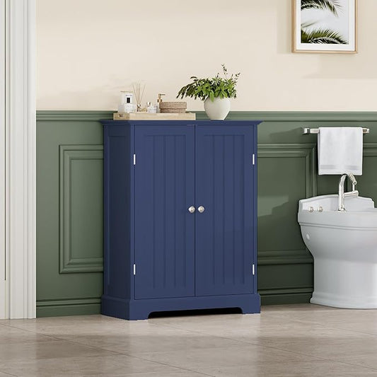 ChooChoo Bathroom Floor Cabinet, Modern Bathroom Storage Cabinet with 2 Doors and Adjustable Shelves, Freestanding Cupboard for Living Room, Blue