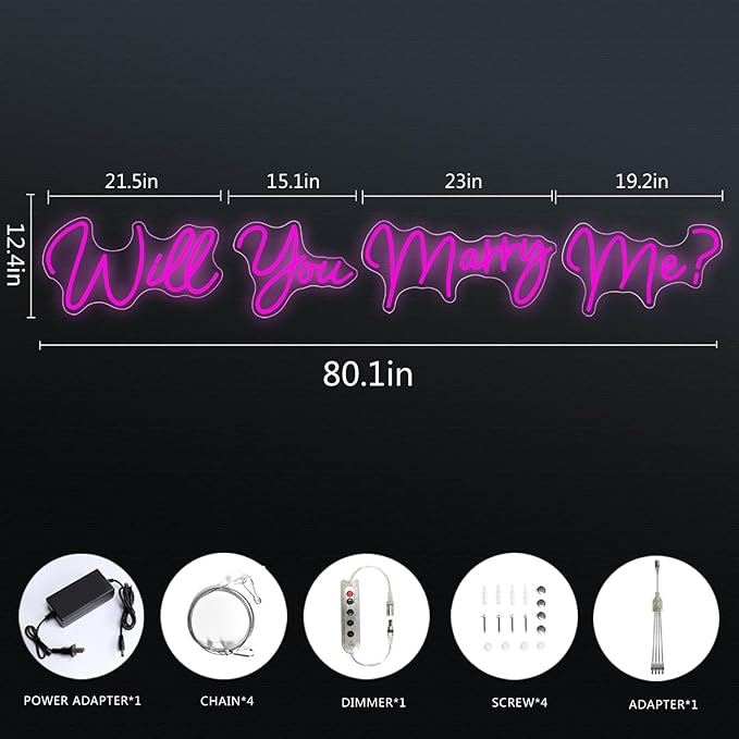 Super Large Will You Marry Me Neon Sign,80.1 inches Marry Me Sign Neon Light for Wedding Engagement Party Backdrop Wall Decor, Rose Red