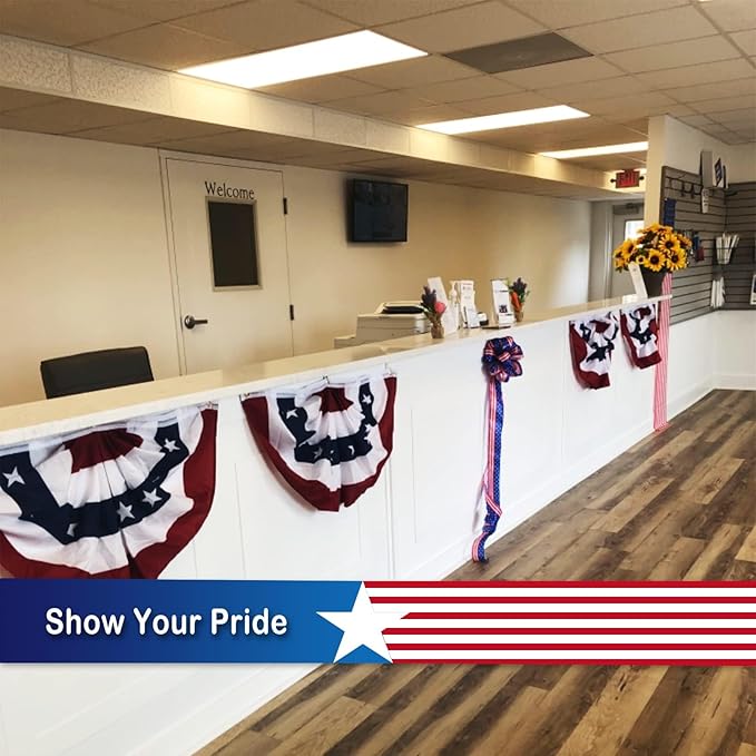 SYII Bunting Flag 3x6 Feet Outdoor (6 PCS), Embroidery Stars American US Bunting Flags with 3 Brass Grommets, Patriotic Half Fan Banner for Fourth of July Decor, 4th of july Decorations Outdoor