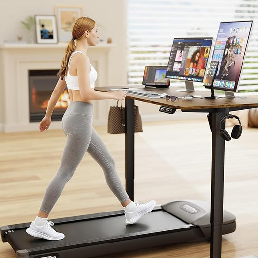 Furmax Electric Standing Desk, 55 x 24 Inches Sit Stand up Desk, Sit Stand Height Adjustable Home Office Desk with 4 Height Position Memory - with Splice Board (Rustic Brown, 55)