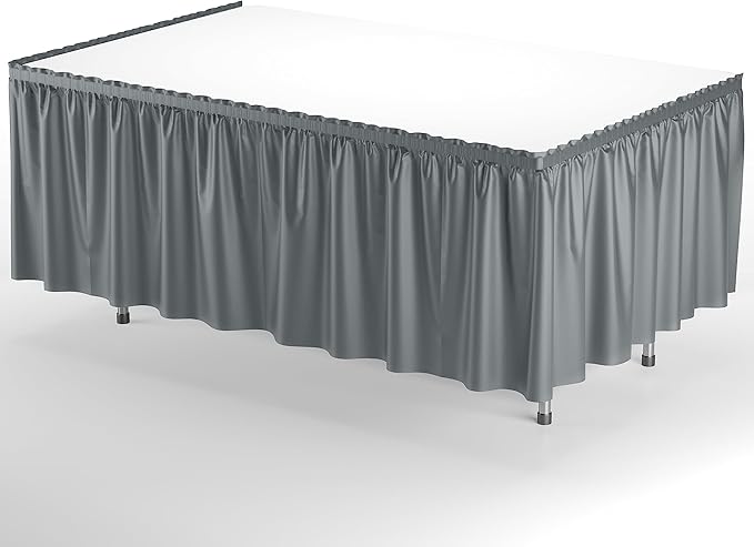 Ruffle Table Skirt Silver 48 Pack 14 Ft Long Table Skirts for Rectangle Tables 6ft Plus or Round Tables Skirts with Adhesive Strip for Gender Reveal Decor & Happy Birthday Parties by Exquisite