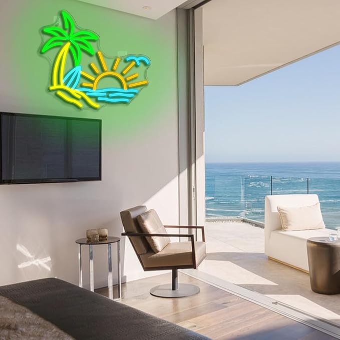 Tropic Neon Sign for Wall Decor Dimmable Coconut Tree Led Light Signs Summer Beach Neon Signs for Hawaii Shop Neon Light for Bar Bedroom Cafe Tiki Bar Party Decoration