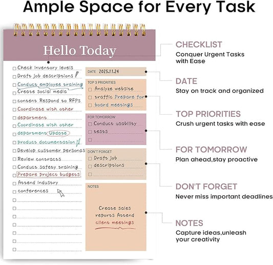 Taja To Do List Notepad - To Do List Notebook for Work with 52 Sheets, 9.8" x 6.5", Undated Daily Planner Perfect for Daily Tasks and Goal Setting, Notepad Suitable for Office, Home & School - Purple