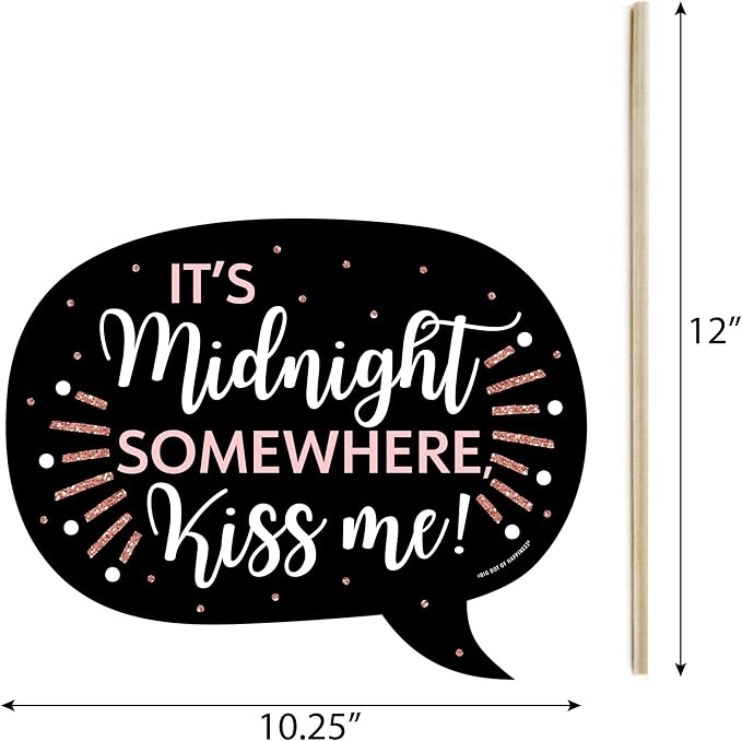 Big Dot of Happiness Funny Rose Gold Happy New Year - New Year's Eve Party Photo Booth Props Kit - 10 Piece