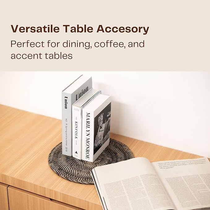 2-Pack Rattan Placemats - 13-inch Round Placemats (Blackwash) - Woven Place Mats, Round Table Mats - Wicker Chargers for Dinner Plates, Plate Chargers Boho - Rattan Decor, Kitchen Table Decor