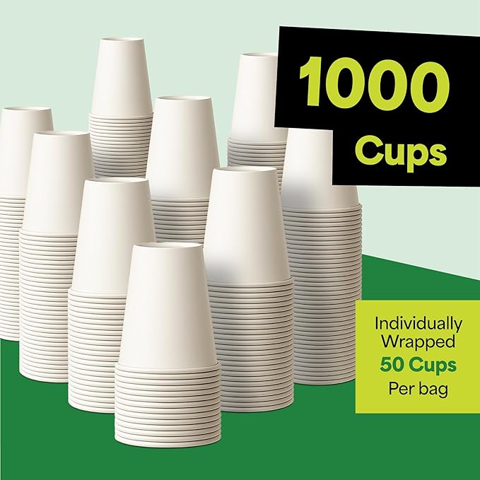 EconoHome 8 oz 1000 Pack Disposable Coffee Paper Cups - Paper Cups for Hot and Cold Drinks, Tea, Water, and Juice