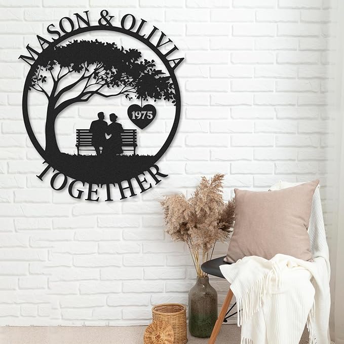 Personalized Anniversary Wedding Gifts for Couples, Custom Metal Sign with Couples Name and Date, Last Name Sign, Metal Art Wall Decor, Home Decor, Engagement Bridal Shower Gifts Color07